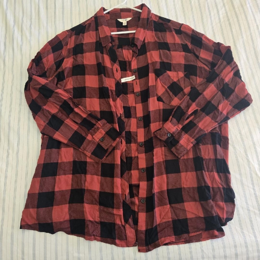 Terra & Sky Red and Black Plaid Shirt